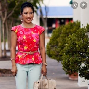 LOFT peplum hot pink floral blouse petite